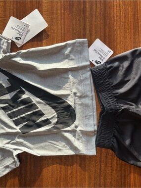 Nike Gray Tee with Black Shorts - Kids Athletic Set